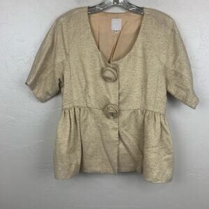 Anna Sui jacket gold champagne peplum Rosette Snaps silk blend- 12